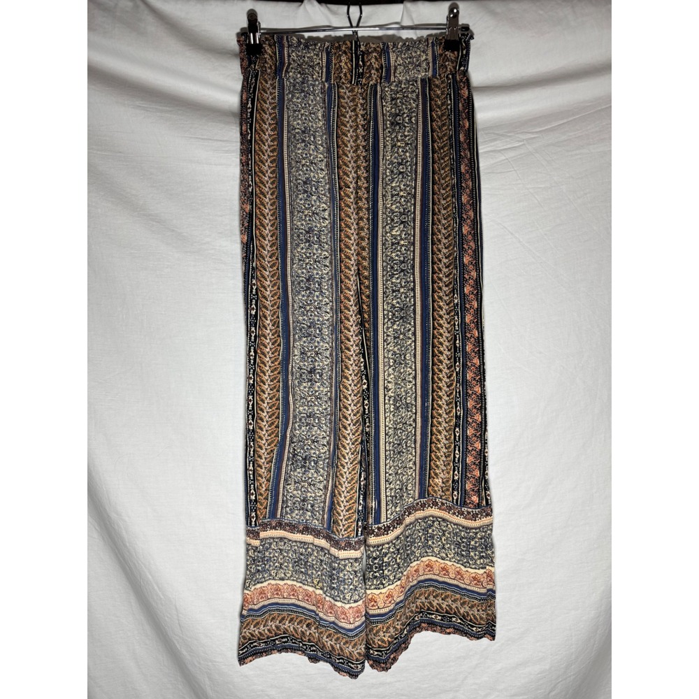 Angie Women Small Boho Paisley Wide Leg Palazzo Pants Blue Rust Hippie Eclectic